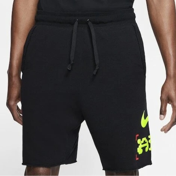 Nike Athletic Catching Air Alumni Fleece Sweat Shorts Men Small Black Neon - Picture 12 of 13